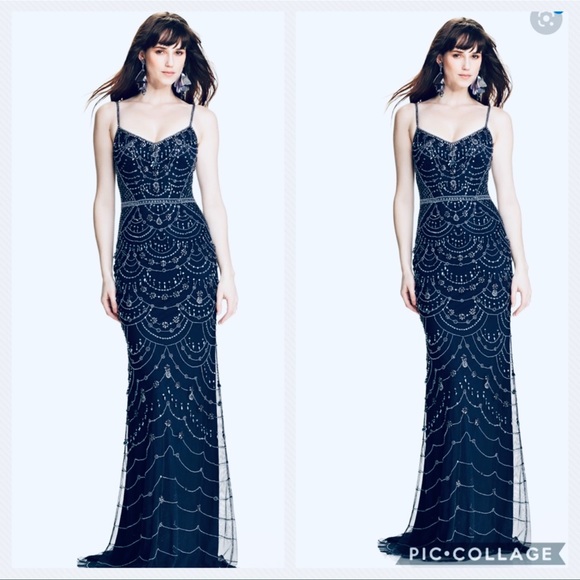 Theia Dresses & Skirts - Brand new Theia NAVY sequins ,beads and jewels long gown